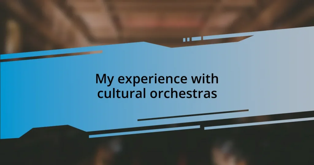 My experience with cultural orchestras